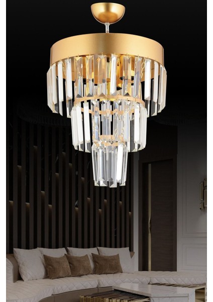 3'lü Katlı Gold Kristal Taşlı Modern Avize, Şık ve Parlak Dekorasyon Aydınlatması modelleri