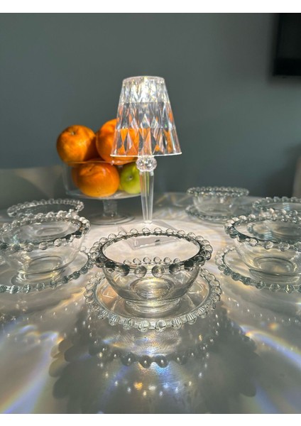 6 Kişilik Cam Boncuklu Tatlı ve Çerez Tabağı Seti, 12 Parça, Şık ve Zarif Tasarım