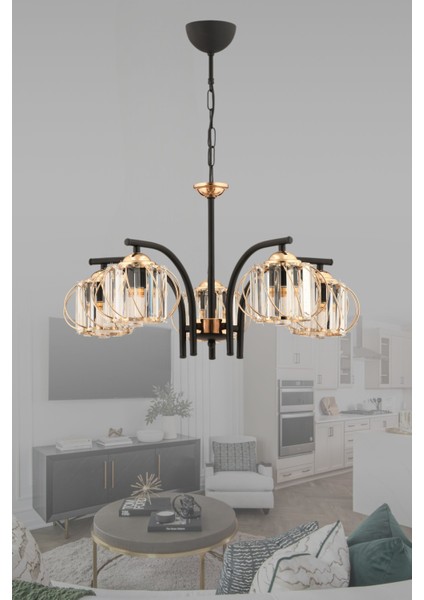 ESSLİGHT MOLDE 5 Lİ SARKIT AVİZE KRİSTAL TAŞLI MODERN DEKORATİF AYDINLATMA