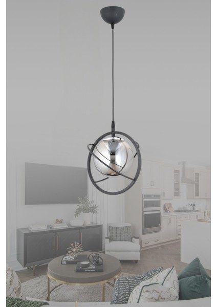 ESSLİGHT URLA TEKLİ SARKIT AVİZE (FÜME GLOB CAMLI) MODERN DEKORATİF AYDINLATMA