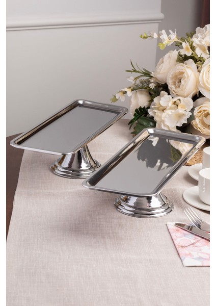 Renkli 2'li Dikdörtgen Gümüş Ayaklı Sunum Standı Kek, Pasta, Tatlı, Kurabiye modelleri
