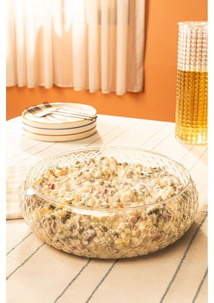 28 cm Büyük Cam Salata Sunum Kasesi, Şık ve Dayanıklı, Beyaz Renkli.