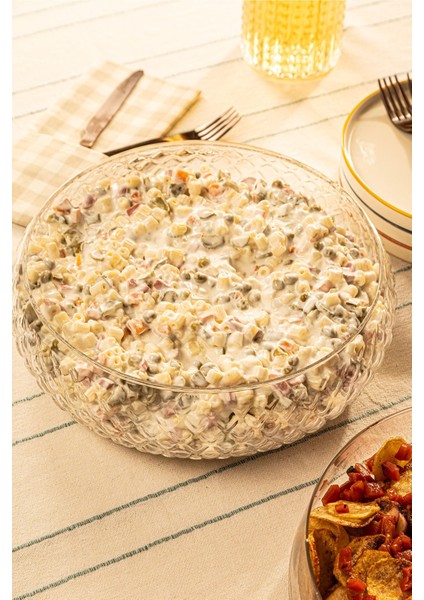 28 cm Büyük Cam Salata Sunum Kasesi, Şık ve Dayanıklı, Beyaz Renkli. fırsatları