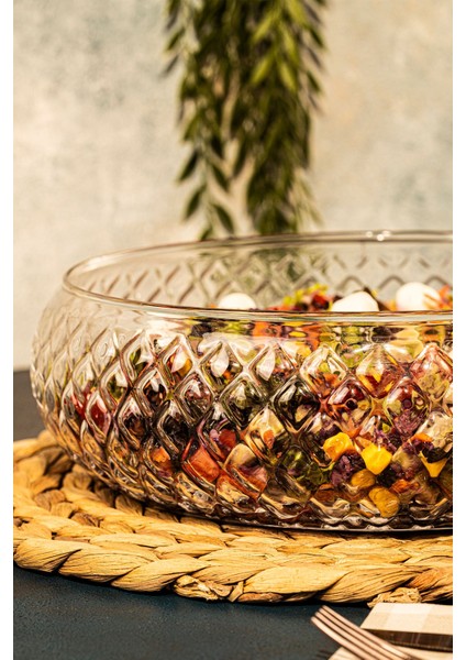 28 cm Büyük Cam Salata Sunum Kasesi, Şık ve Dayanıklı, Beyaz Renkli.