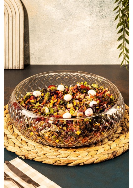 28 cm Büyük Cam Salata Sunum Kasesi, Şık ve Dayanıklı, Beyaz Renkli.