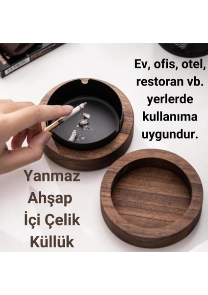 Şık Yuvarlak Paslanmaz Çelik Küllük, Kapaklı, Ceviz Ağacı Detaylı fiyatları