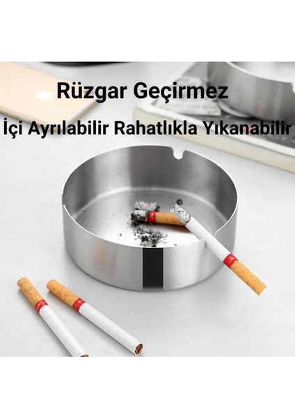 Şık Yuvarlak Paslanmaz Çelik Küllük, Kapaklı, Ceviz Ağacı Detaylı indirimleri