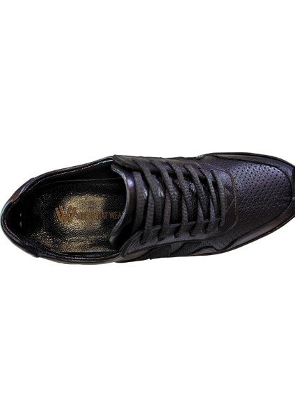 Erkek Ön Yüzü Delikli Hakiki Tabaka Deri Sneakers Ayakkabı 25WM0335