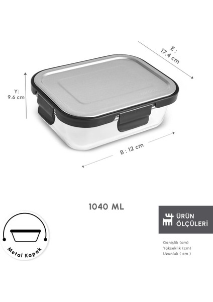 Gri Metal Kapaklı Cam Saklama Kabı 1040 Ml, Şık ve Kullanışlı Depolama Çözümü fiyatları