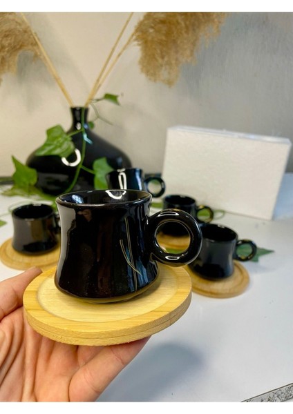 Bambu Tabaklı 6 Kişilik Kazan Model Siyah Kahve Fincanı Seti fiyatları