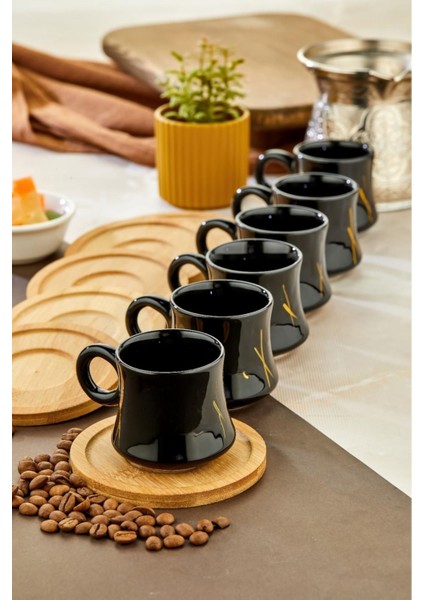 Bambu Tabaklı 6 Kişilik Kazan Model Siyah Kahve Fincanı Seti modelleri