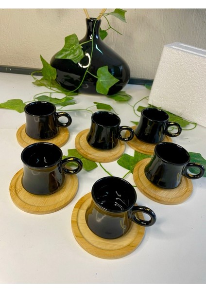 Bambu Tabaklı 6 Kişilik Kazan Model Siyah Kahve Fincanı Seti fırsatları
