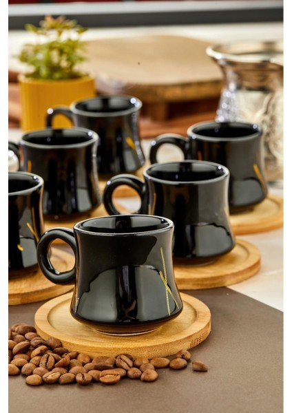 Bambu Tabaklı 6 Kişilik Kazan Model Siyah Kahve Fincanı Seti indirimleri