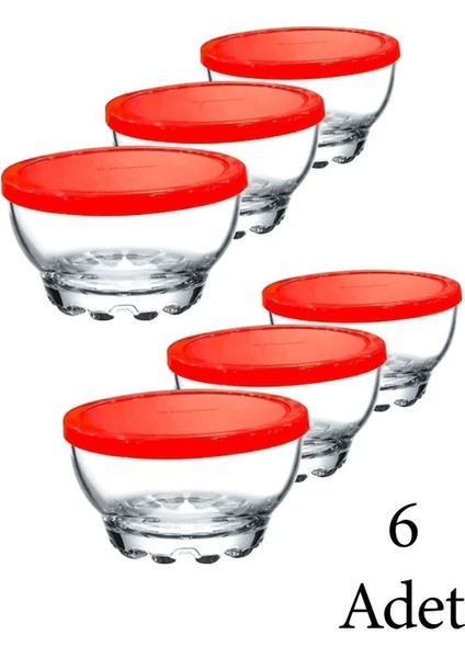 Turuncu 6'lı Kapaklı Cam Çerezlik ve Kahvaltılık Saklama Kase Takımı