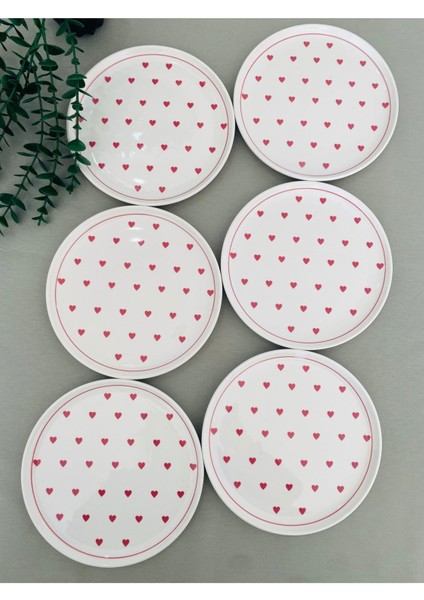 6 Adet Kırmızı Kalp Pasta Servis Tabağı, 20 Cm, Şık ve Zarif Tasarım