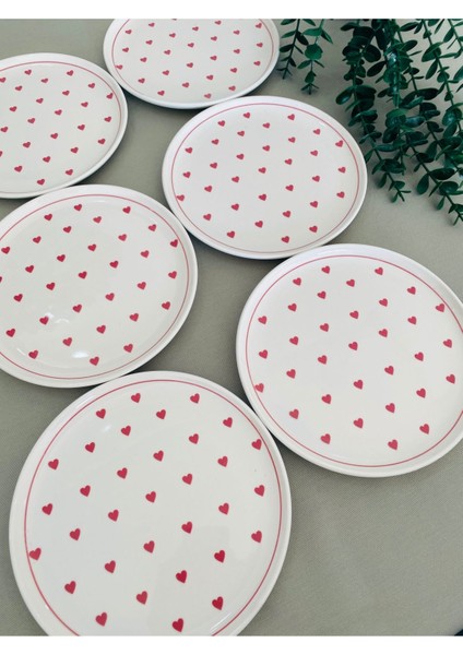 6 Adet Kırmızı Kalp Pasta Servis Tabağı, 20 Cm, Şık ve Zarif Tasarım modelleri