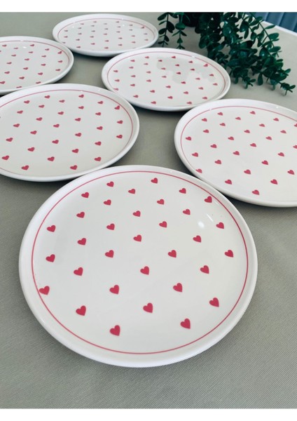 6 Adet Kırmızı Kalp Pasta Servis Tabağı, 20 Cm, Şık ve Zarif Tasarım fırsatları