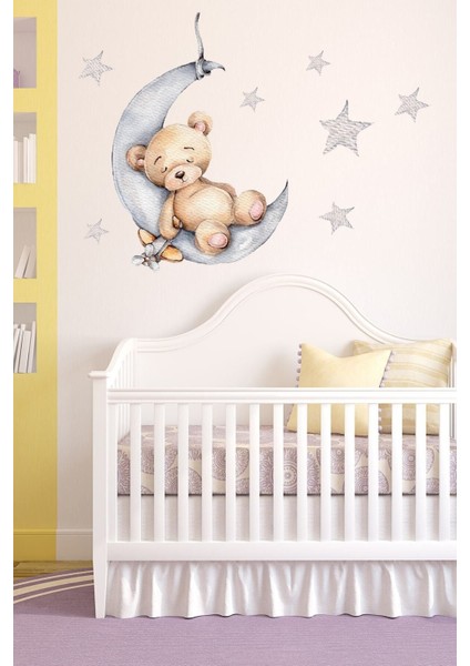 Tatlı Uykucu Ayıcık Duvar Sticker Seti, Beyaz Renkli Sevimli Dekorasyon. fiyatları