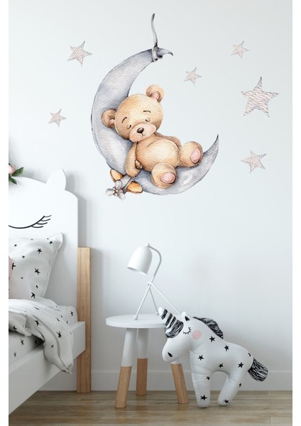Tatlı Uykucu Ayıcık Duvar Sticker Seti, Beyaz Renkli Sevimli Dekorasyon. modelleri