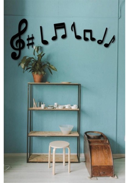 8 Parça Ahşap Sol Anahtarı ve Notalar Duvar Süsü, Siyah, Dekoratif ve Şık Tasarım modelleri