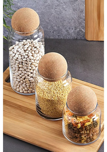 3'lü Top Mantar Kapaklı Cam Kavanoz ve Baharatlık Seti, Şık ve Kullanışlı Tasarım modelleri