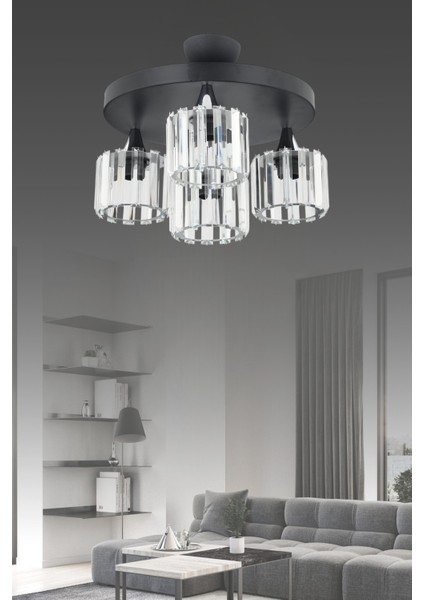 ESSLİGHT ESLEM 4 LÜ PLAFONYER AVİZE KRİSTAL TAŞLI MODERN DEKORATİF AYDINLATMA