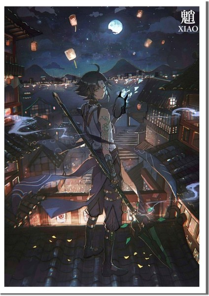 Renkli Genshin Impact Xiâo Anime Posteri, Yüksek Çözünürlük Duvar Dekoru