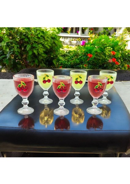 6'lı Kristal Cam Kahve Yanı Bardağı, Kiraz Desenli, 75ML, Turuncu Renkli fiyatları