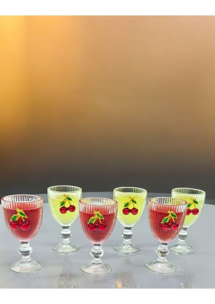 6'lı Kristal Cam Kahve Yanı Bardağı, Kiraz Desenli, 75ML, Turuncu Renkli modelleri