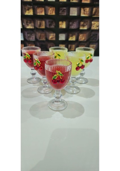 6'lı Kristal Cam Kahve Yanı Bardağı, Kiraz Desenli, 75ML, Turuncu Renkli fırsatları