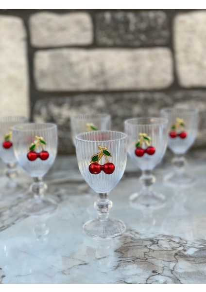 6'lı Kristal Cam Kahve Yanı Bardağı, Kiraz Desenli, 75ML, Turuncu Renkli indirimleri