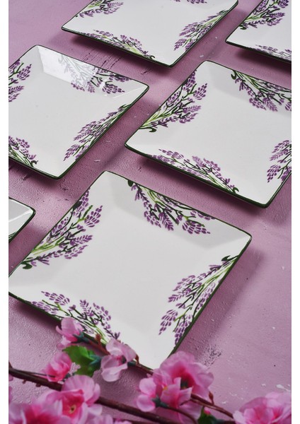6'lı Renkli Lavanta Desenli Tatlı Tabak Seti, Sunum ve Servis Için 15 cm fiyatları
