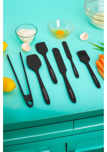 6 Parça Silikon Mutfak Seti: Spatula, Kaşık, Yumurta Fırçası ve Maşa
