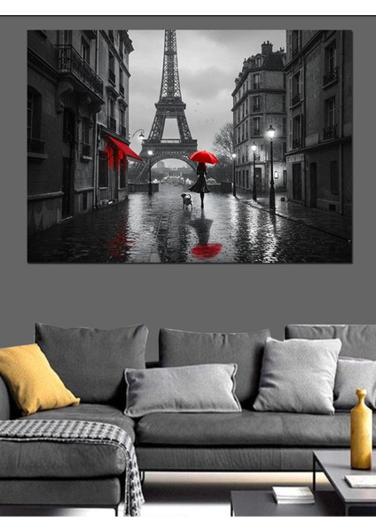 Renkli Kırmızı Şemsiye Dekoratif Kanvas ve Ahşap Tablo, Şık Duvar Dekoru fiyatları