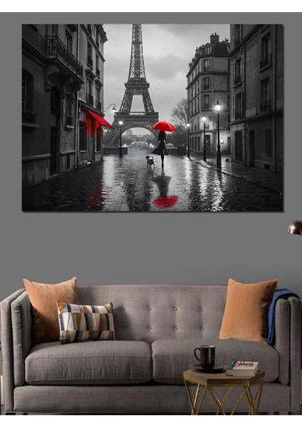 Renkli Kırmızı Şemsiye Dekoratif Kanvas ve Ahşap Tablo, Şık Duvar Dekoru indirimleri