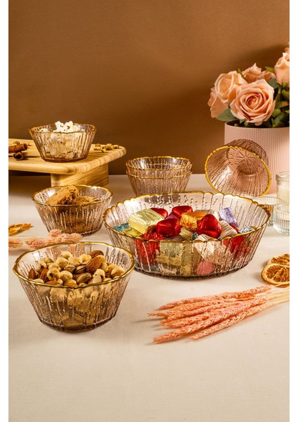 7 Parça Kahverengi Kase Seti, Gold Fileli, Şık ve Dayanıklı Tasarım fiyatları