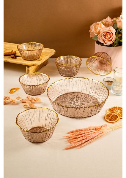 7 Parça Kahverengi Kase Seti, Gold Fileli, Şık ve Dayanıklı Tasarım modelleri