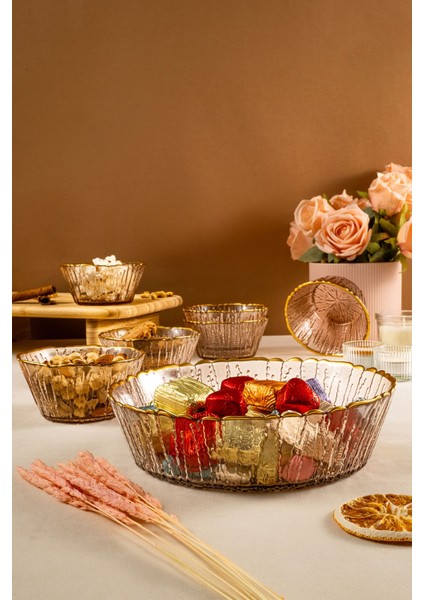 7 Parça Kahverengi Kase Seti, Gold Fileli, Şık ve Dayanıklı Tasarım fırsatları