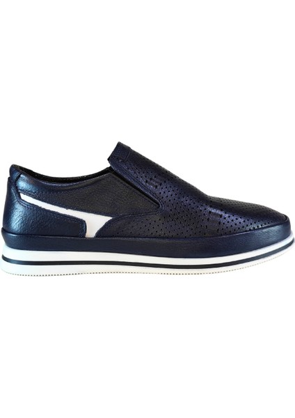 Erkek Hakiki Tabaka Deri Üstü Delikli Bağcıksız Sneakers Ayakkabı 25WM0304
