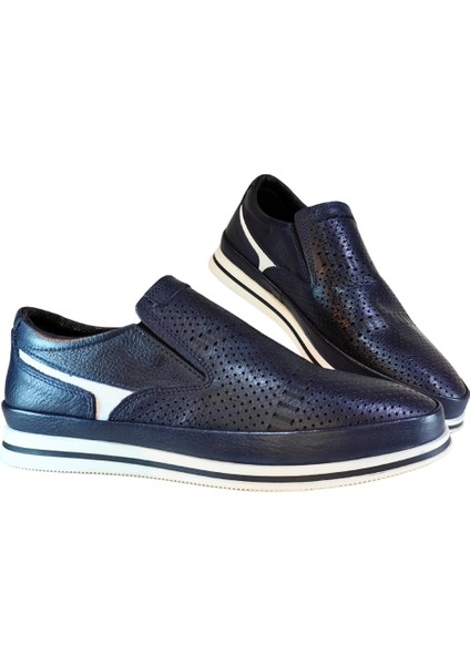 Erkek Hakiki Tabaka Deri Üstü Delikli Bağcıksız Sneakers Ayakkabı 25WM0304