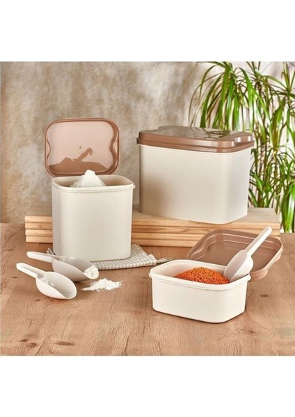 10 Lt, 4,5 Lt ve 1,6 Lt Gri Saklama Kabı Seti, Un ve Bakliyat Için Ideal