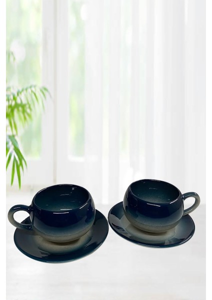 Şık Petrol Yeşili ve Siyah Çay Kahve Fincan Takımı 2'li Set fiyatları