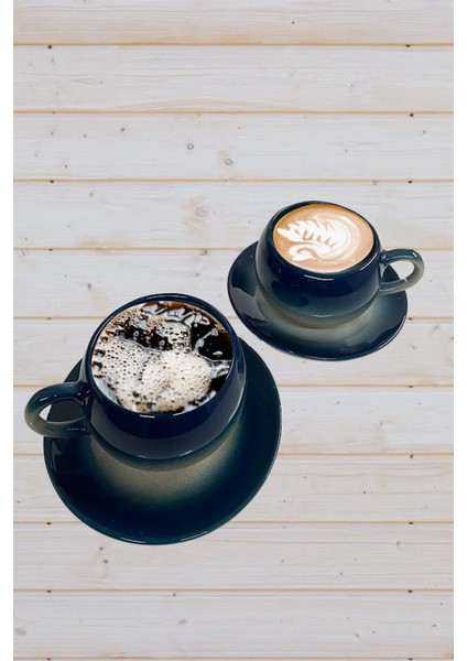 Şık Petrol Yeşili ve Siyah Çay Kahve Fincan Takımı 2'li Set modelleri