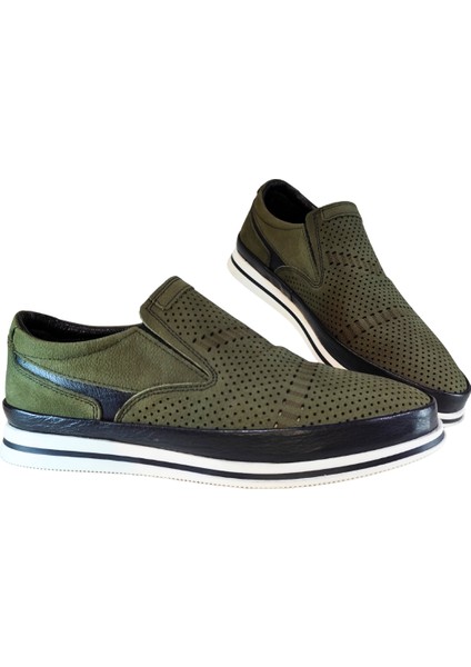 Erkek Hakiki Tabaka Deri Üstü Delikli Bağcıksız Sneakers Ayakkabı 25WM0304