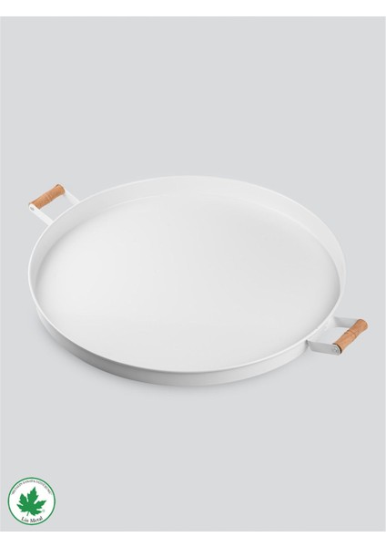 51CM Ahşap Kulplu Krem Metal Yuvarlak Sunum Tepsisi fırsatları