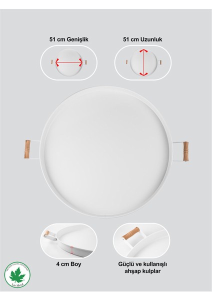 51CM Ahşap Kulplu Krem Metal Yuvarlak Sunum Tepsisi indirimleri