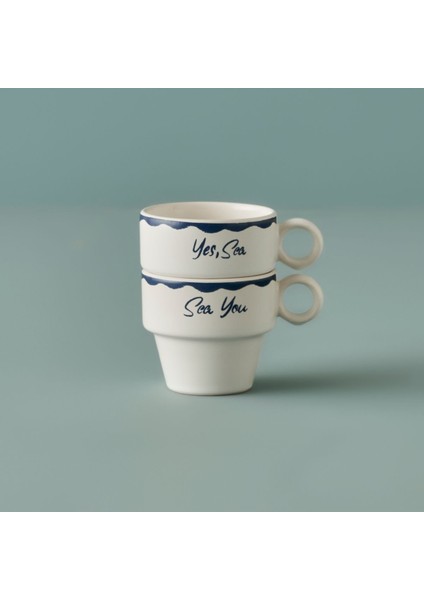 Iki Parça Mavi Seramik Espresso Seti, 105 Cc, Zarif ve Şık Tasarım