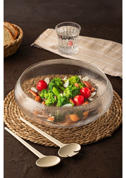 El Yapımı Büyük Şeffaf Cam Salata ve Meyve Sunum Kasesi 24 cm