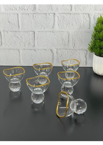 Şık 6 Kişilik Cam Elmas Ayaklı Kahve Yanı Lokumluk Sosluk Kase Beyaz