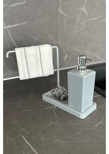 Gri Aluminyum Bez Askılı Mutfak Sıvı Sabunluk, Şık ve Kullanışlı Tasarım modelleri